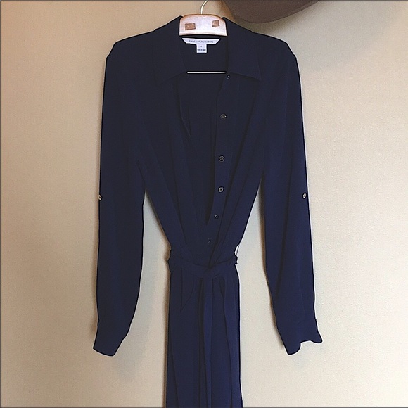Diane Von Furstenberg Navy Blue Crepe Belted Lori Jumpsuit - Picture 5 of 6